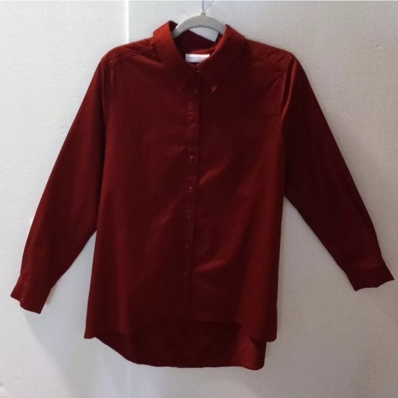 Susan Graver  Button Up Blouse, Animal Print Accents A269218 Size 10 Burgundy - Picture 1 of 7